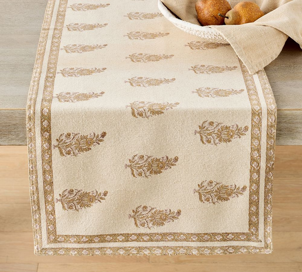 Savannah Block Print Cotton Table Runner | Pottery Barn (US)