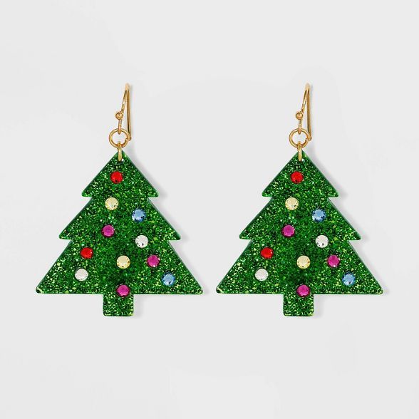 Holiday Novelty Clear Acrylic Tree Statement Earrings - Green | Target