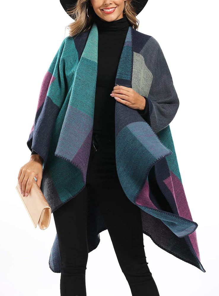 Epsion Women's Color Block Shawl Wrap Plus Size Cardigan Poncho Cape Open Front Long Winter Sweat... | Amazon (US)