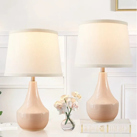 NATYSWAN Pink Table Lamp Set of 2, Ceramic Table Lamp Classic Beside Lamps Nightstand Lamp Modern... | Walmart (US)