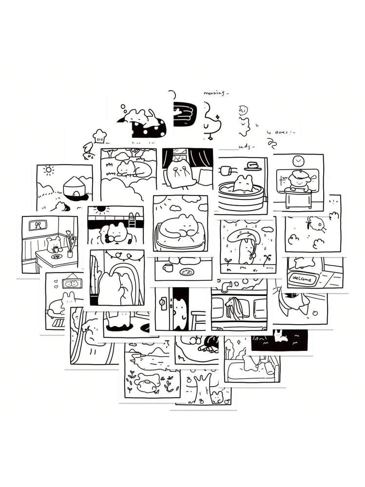 40 Cute Black And White Stickers Waterproof Phone Case Stickers Suitcase Notebook Graffiti Decora... | SHEIN