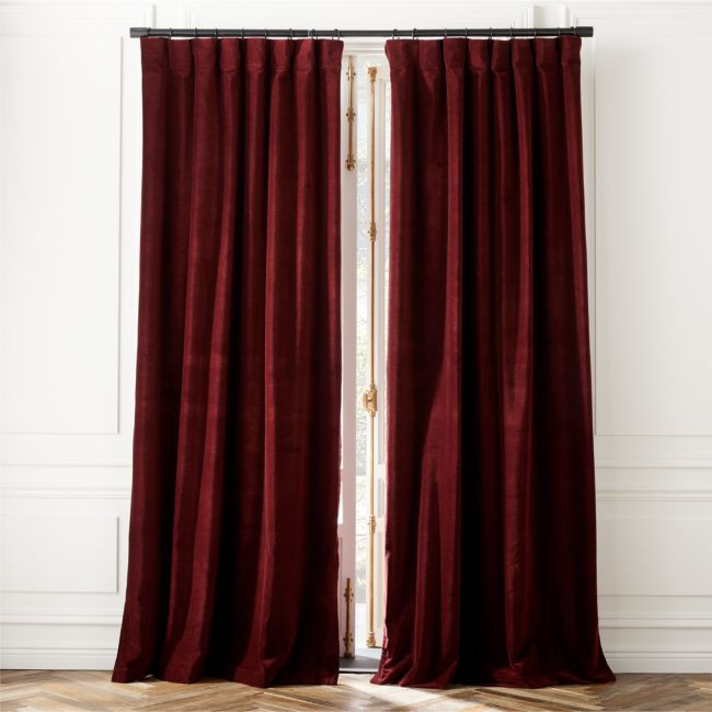 Red Organic Cotton Velvet Window Curtain Panel 48"x120'' | CB2