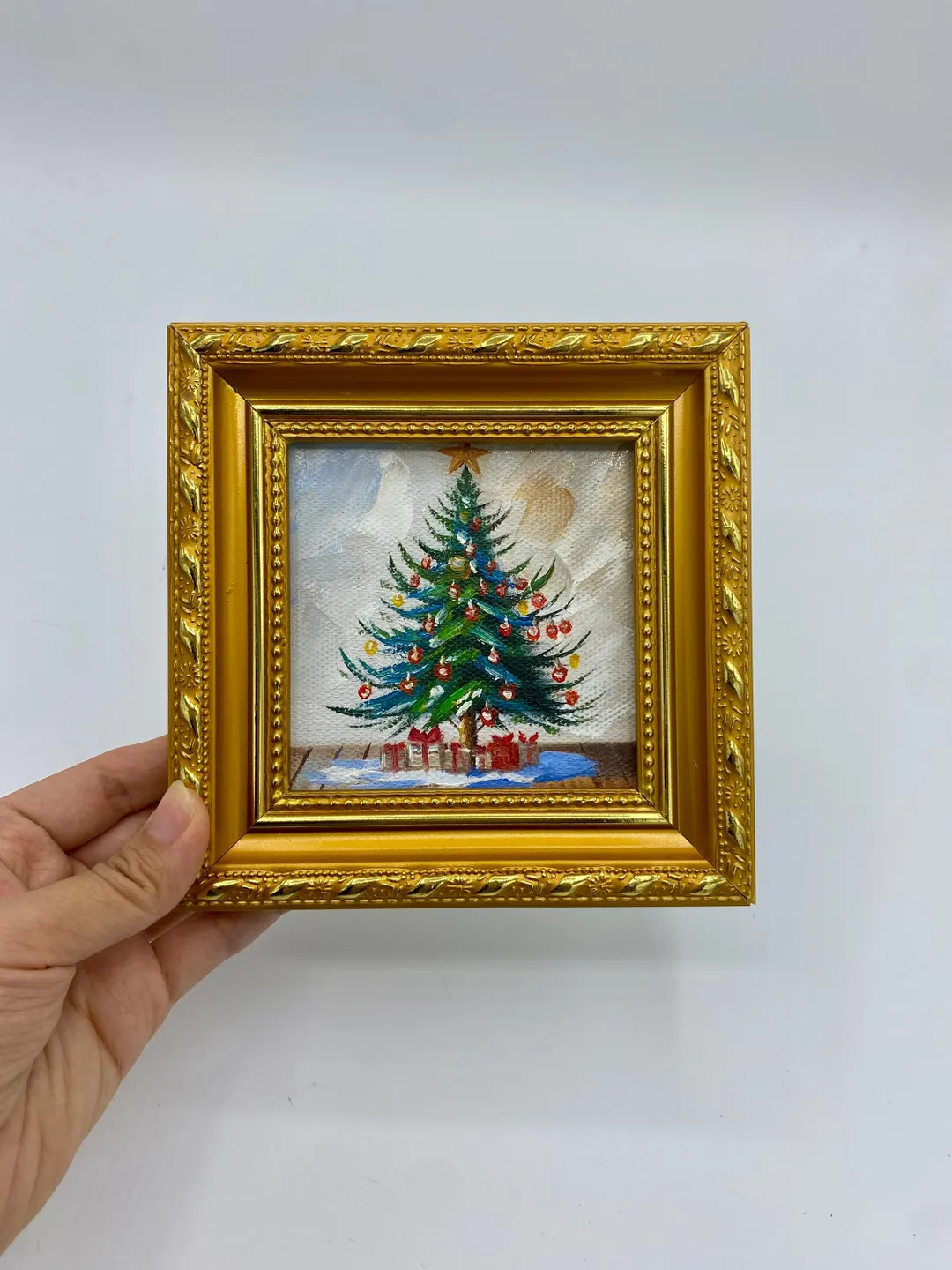 Hand-painted Framed Art, Original Oil Painting, 4x4 Inch Canvas Artwork, Christmas Gift, Wall Dec... | Etsy (US)