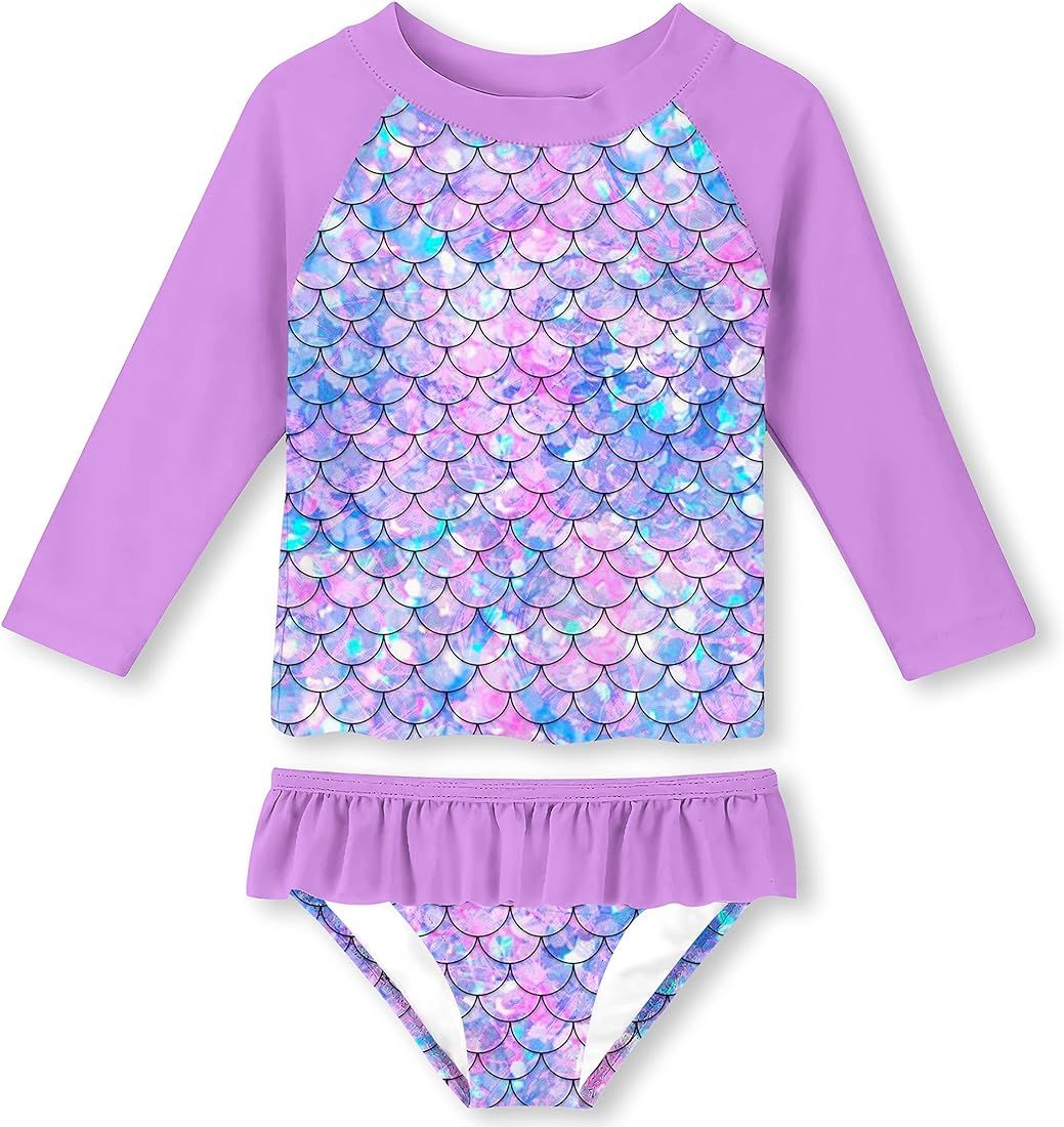 uideazone Little Girls 2-Piece Swimsuit Set Long Sleeve Rash Guard Bathing Suit with UPF 50+ Sun ... | Amazon (US)