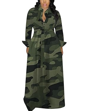 Women's Long Sleeve V Neck Long Maxi Dress Loose African Floral Print A Line Skirt Dresses Plus S... | Amazon (US)