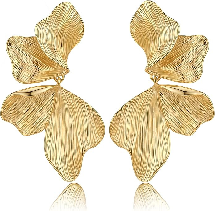 Chunky Gold Plated Flower Statement Drop Earrings for Women | Amazon (US)