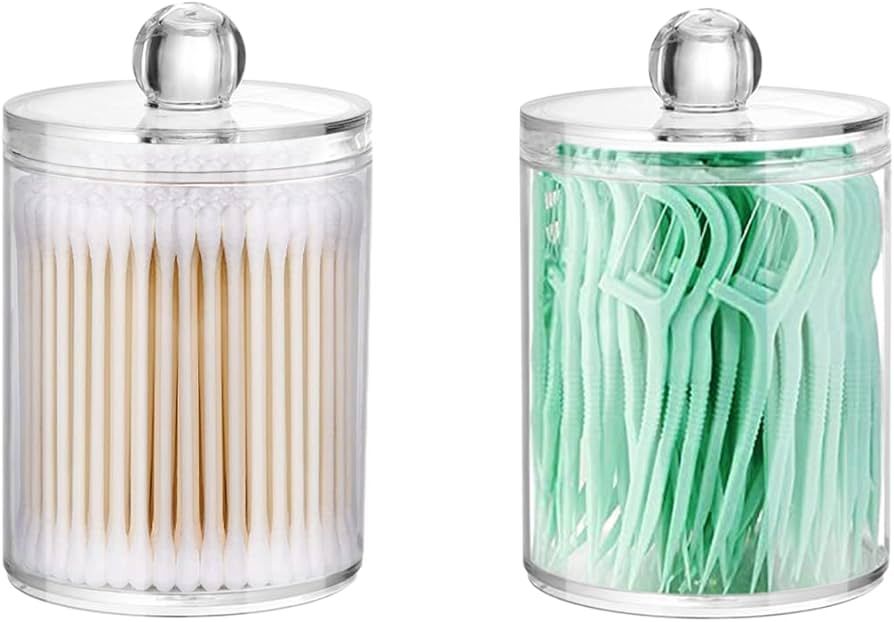 DAPOWER 2 Pack Qtip Holder Storage Canister for Cotton Ball, Cotton Swab, Pads, Floss; 10-Ounce C... | Amazon (US)
