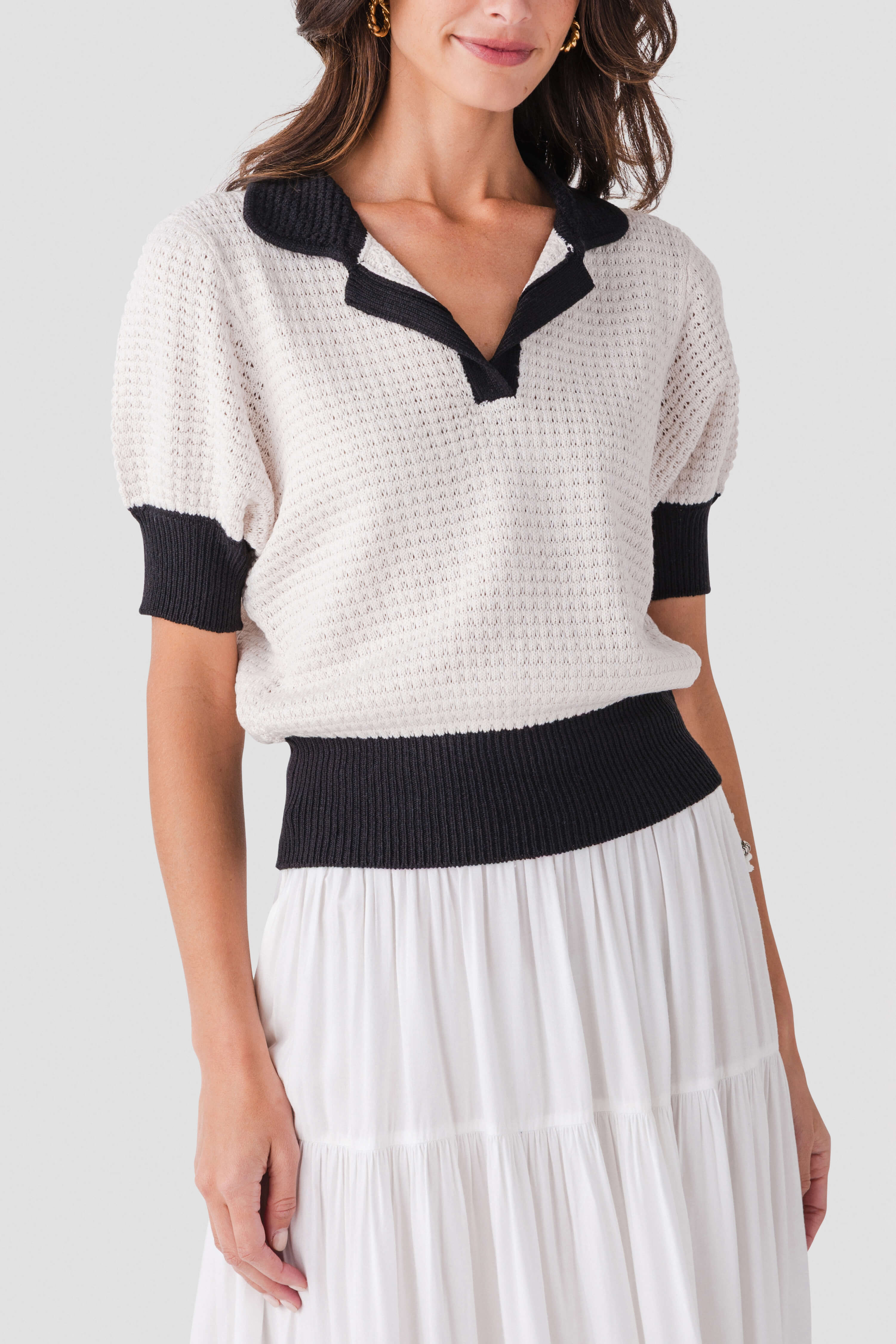 Elan Crochet Contrast Trim Top | Social Threads
