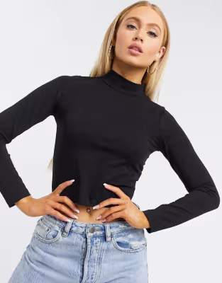ASOS DESIGN long sleeve turtleneck crop top in black | ASOS (Global)