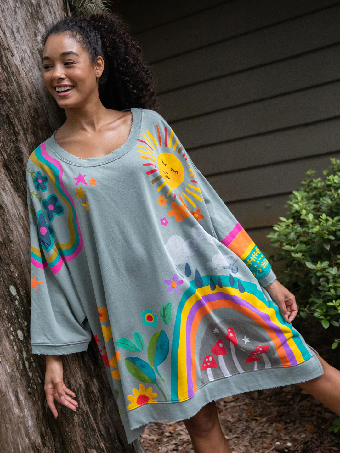 Billie Oversized Sweatshirt - Dusty Blue Rainbow | Natural Life