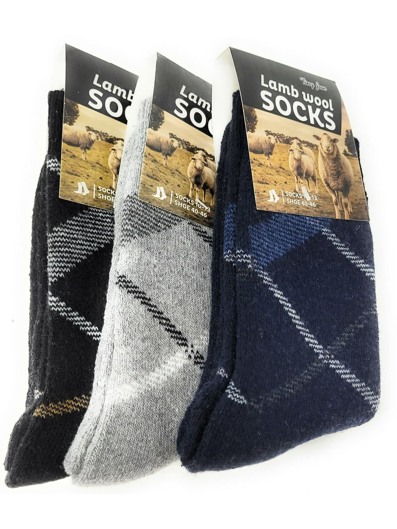iBerryNY Men Lamb Wool Socks, Warm Winter Thermal Hiking Crew Socks, 3-Pack - Walmart.com | Walmart (US)