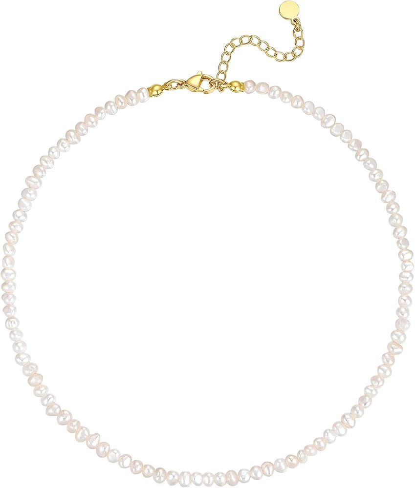 Natural Freshwater Baroque Pearl Necklace 14K Gold Plated Dainty Choker Necklace for Women Girls ... | Amazon (US)