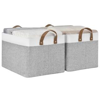 Gray 16.5 in. x 10.3 in. Fabric Decorative Basket Set of 2 with Handles | The Home Depot
