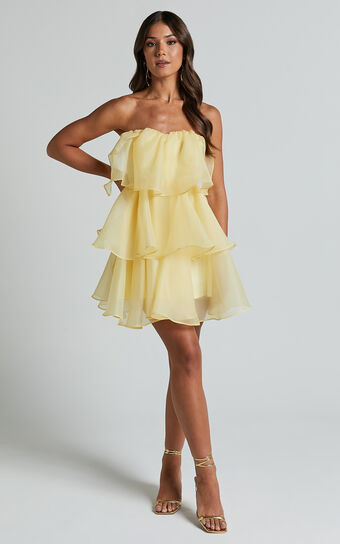 Ritta Mini Dress - Strapless Layered Dress in Yellow | Showpo (US, UK & Europe)