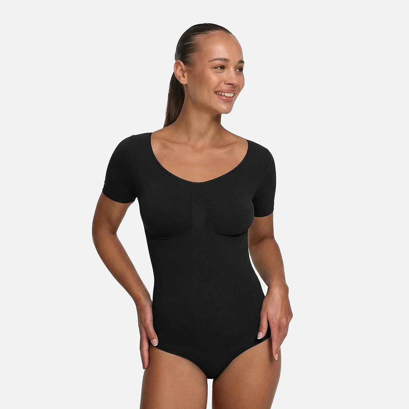 T-Shirt Bodysuit Sculpting Shapewear with Thong | cfab by creamy fabrics