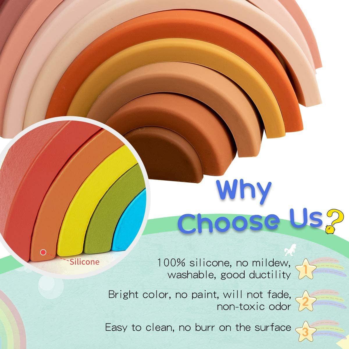 Silicone Rainbow Stacker Nesting Puzzle Building Blocks Stacking Toys, Boho Baby Toys, 10 Pcs Edu... | Amazon (US)