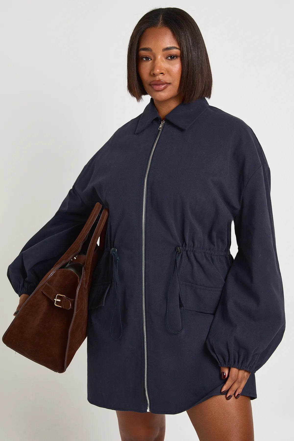 Dresses | Plus Cotton Twill Cinched Waist Zip Up Utility Dress | boohoo | boohoo (US & Canada)