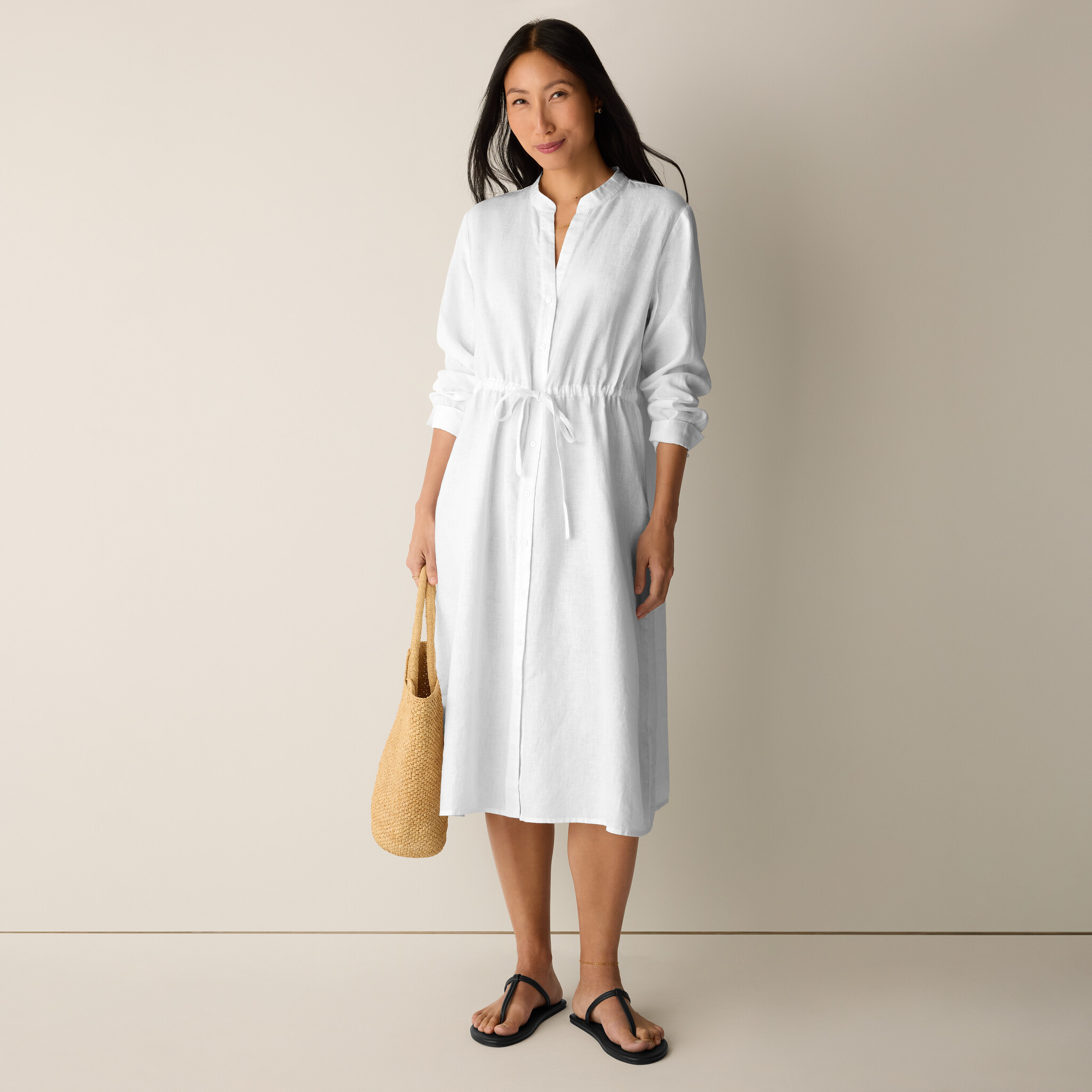 Organic Linen Band Collar Shirtdress | Eileen Fisher