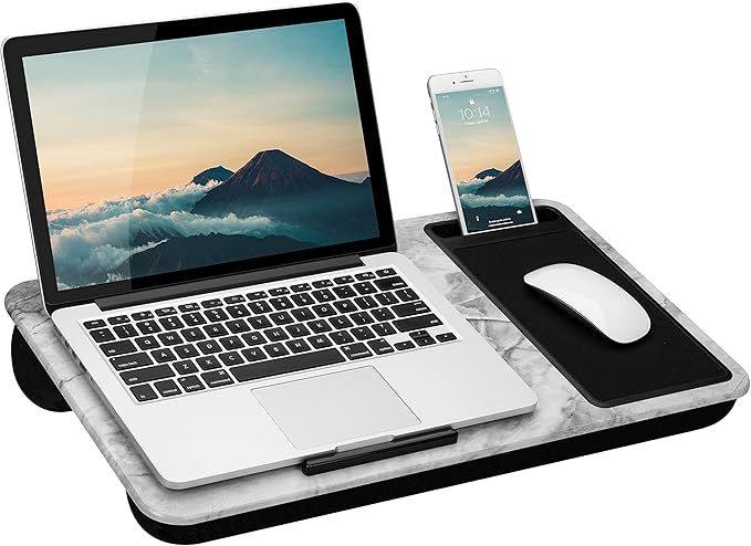 LapGear Home Office Lap Desk with Device Ledge, Mouse Pad, and Phone Holder - White Marble - Fits... | Amazon (US)