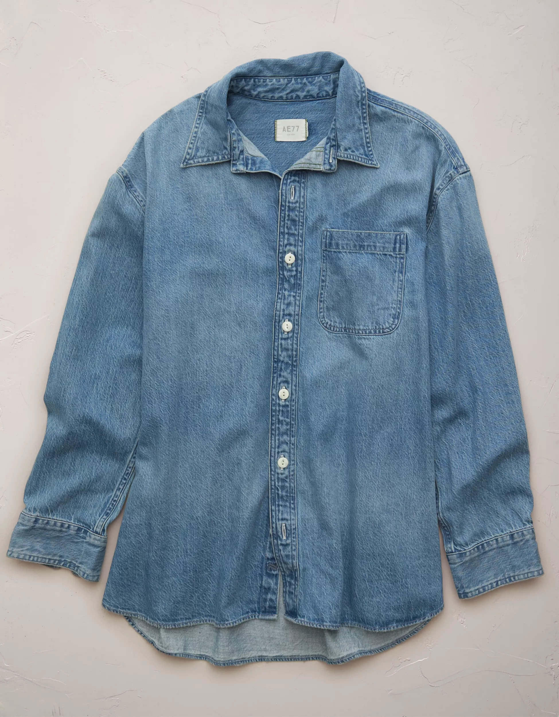 AE77 Premium Denim Boyfriend Shirt | American Eagle Outfitters (US & CA)