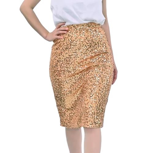 Baisdan Sequin Skirt for Women, Gold Sequin Skirt, Sparkly Skirt for Women, Stretchy Glitter Skirt for Holiday Christmas Party New Years Eve, Gold, Large | Amazon (US)