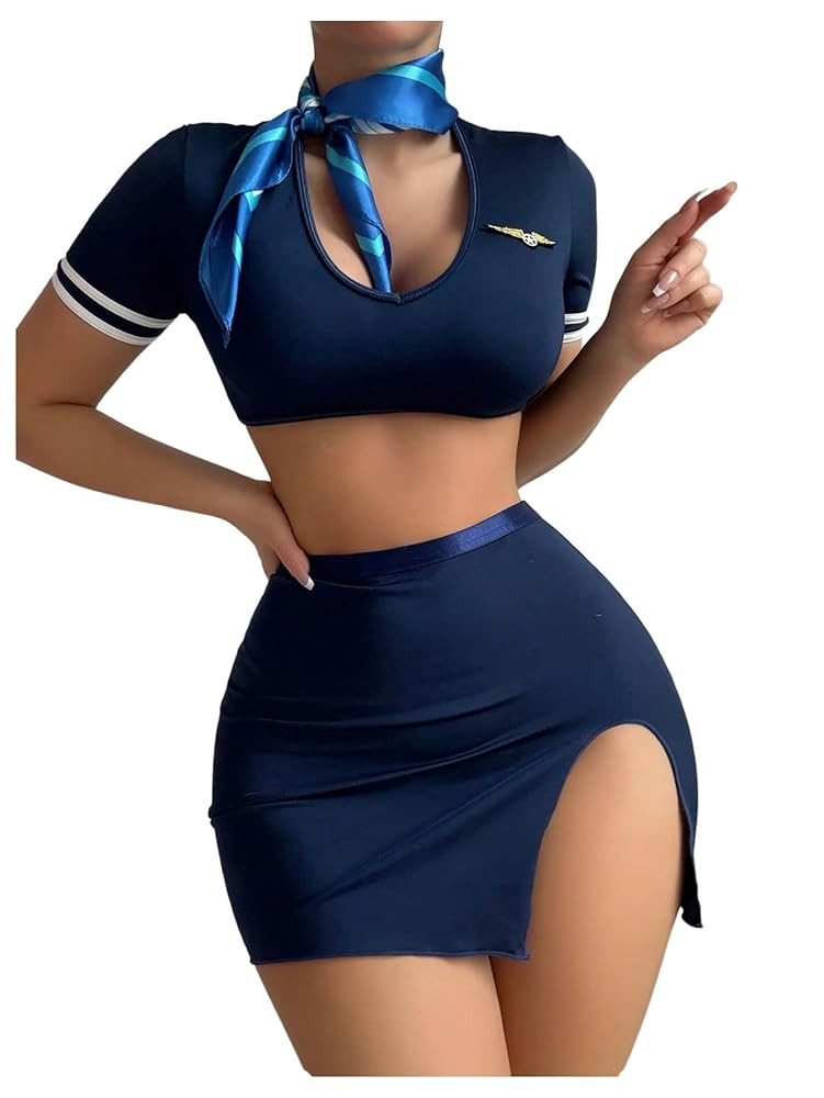 Women's 4 piece Roleplay Lingerie Set Crop Tee and Mini Skirts Cosplay Costumes Outfits | Amazon (US)