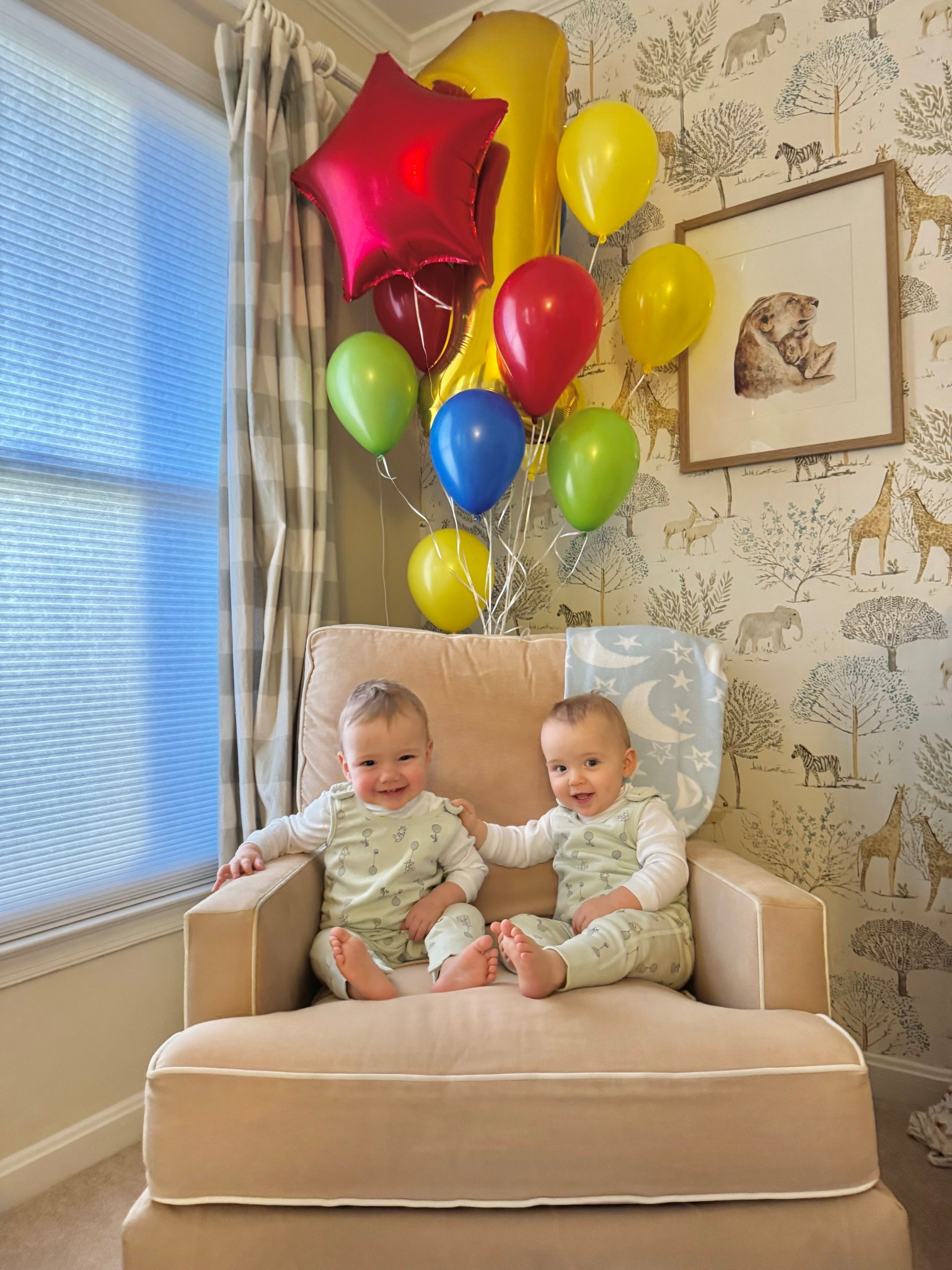 Twin baby boys first birthday milestone 

Love these gender neutral whinnie the Pooh overalls and turtlenecks for toddlers. Both fit to size 

safari wallpaper for gender neutral nursery

#LTKBaby #LTKmomlife #LTKKids