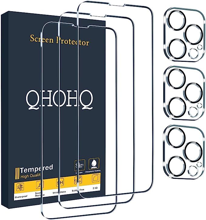 QHOHQ 3 Pack Screen Protector for iPhone 13 Pro 6.1 Inch with 3 Pack Tempered Glass Camera Lens P... | Amazon (US)