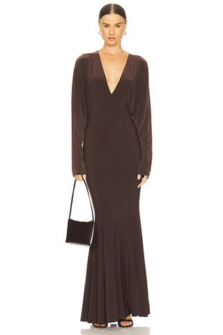 Norma Kamali x REVOLVE Dolman V Neck Fishtail Gown in Chocolate from Revolve.com | Revolve Clothing (Global)