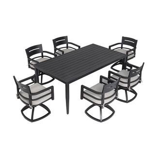 7-Piece Ember Black Metal Outdoor Dining Set with Beige Cushion | The Home Depot
