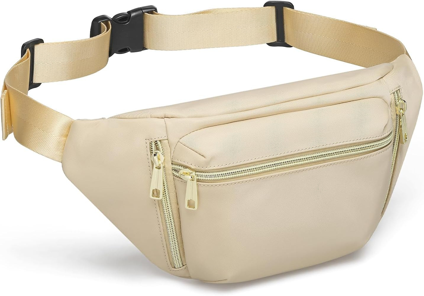 Fanny Pack for Men Women, Waterproof Nylon Anti Theft Waist Bag for Travel Hiking Running Sports Belt Bag (Beige) | Amazon (US)