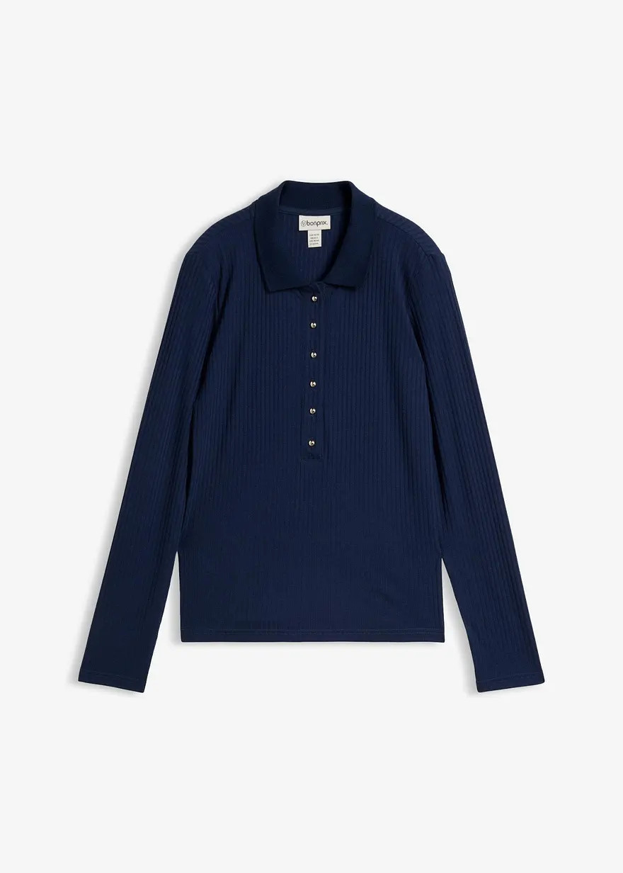 Geripptes Poloshirt mit dekorativen Kn\u00f6pfen und langen \u00c4rmeln | Bonprix DE