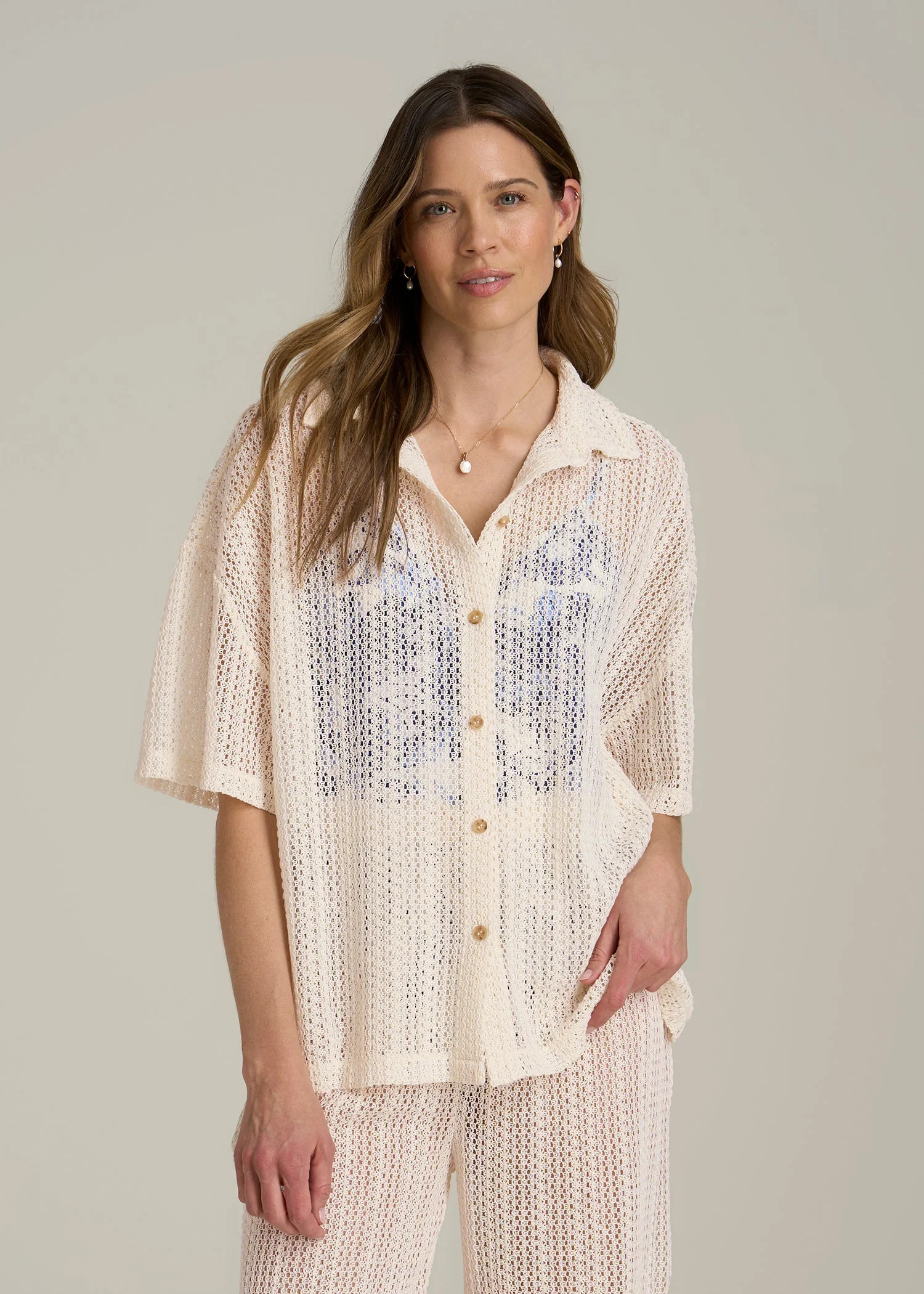 Openwork Loose Knit Top for Tall Women in Natural | American Tall