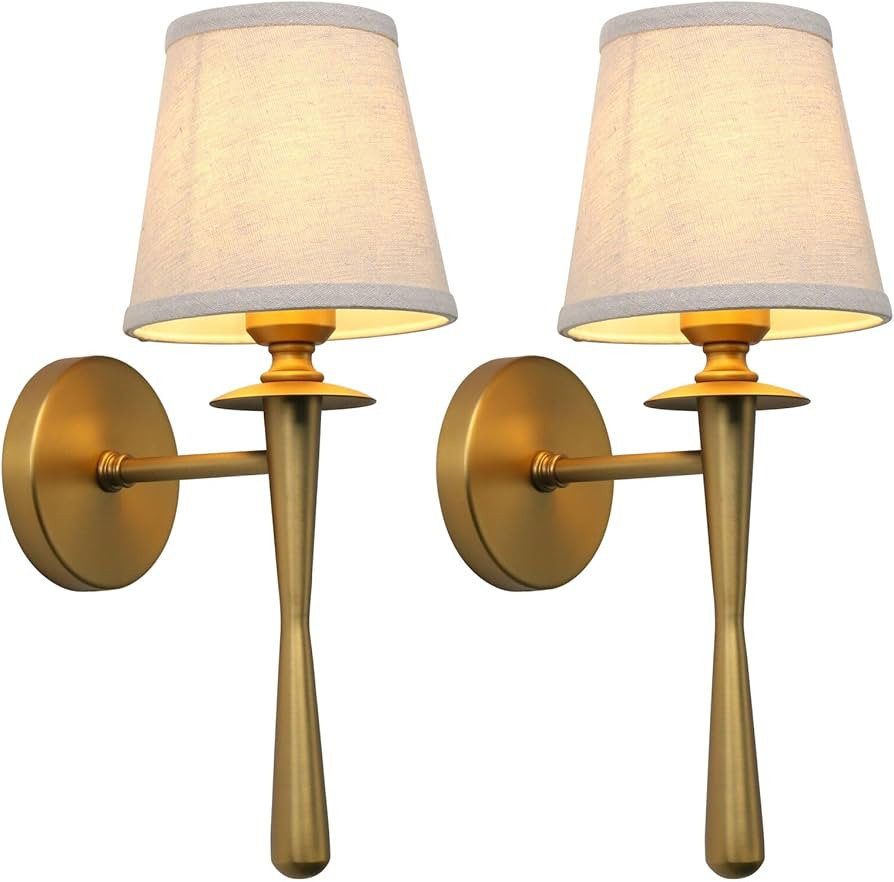 Pathson Vintage Fabric Wall Sconces Set of Two Hardwired Bathroom Vanity Lights Linen Cloth Shade... | Amazon (CA)