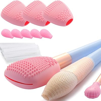 vidsel Silicone Travel Makeup Brush Covers with Cleaner Mat, Pink Set A | Amazon (US)