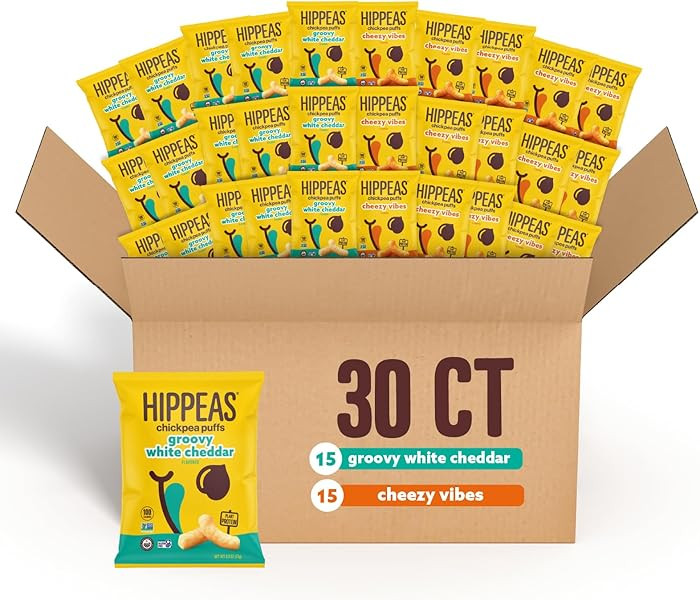 Hippeas Chickpea Puffs, Variety Pack: Vegan White Cheddar, Nacho Vibes, 0.8 Ounce (Pack of 30), 3... | Amazon (US)
