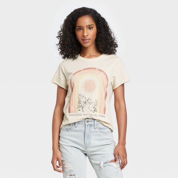 Women's Saguaro National Park Rainbow Short Sleeve Graphic T-Shirt - Light Beige | Target