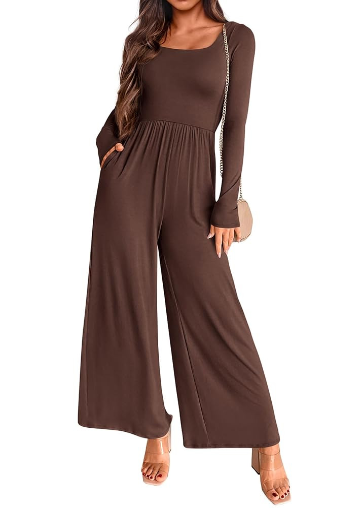 KIRUNDO Women's 2024 Fall Long Sleeve Wide Leg Jumpsuits Casual Dressy One Piece Square Neck Long... | Amazon (CA)