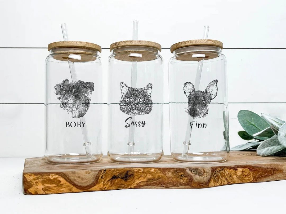 Personalized Pet Picture Jar Dog and Cat Mom Gifts Glass - Etsy | Etsy (US)