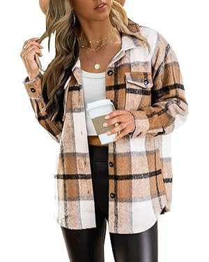 AUTOMET Womens Casual Plaid Shacket Button Down Long Sleeve Shirt | Amazon (US)