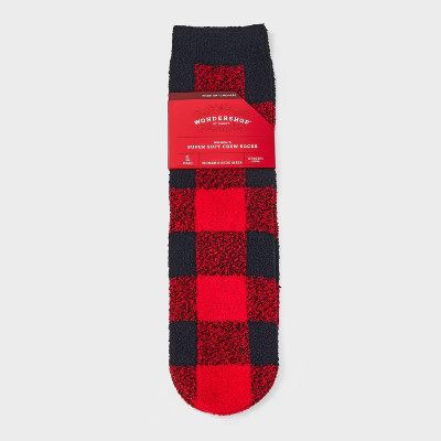 Women's Buffalo Plaid Cozy Crew Socks with Gift Card Holder - Wondershop™ Red/Black 4-10 | Target