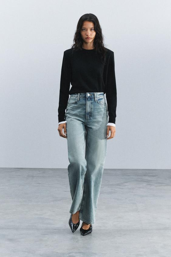 Zara - Zw Collection Straight-Leg High-Waist Jeans - Mid-Blue - 18 - Woman | Zara UK