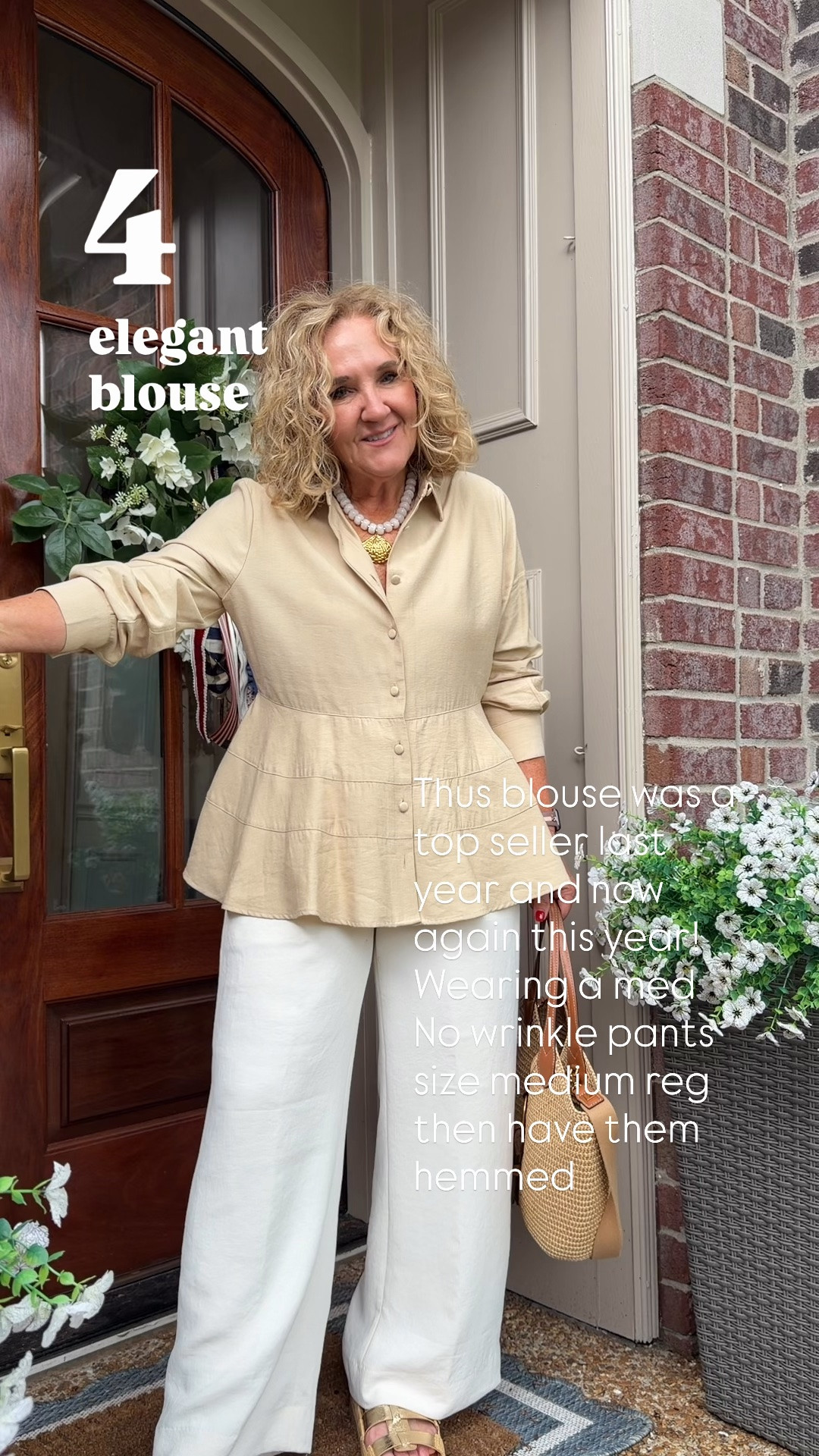 This peplum blouse is such an elegant piece for summer! The flattering silhouette pairs perfectly with these wrinkle-resistant wide leg pants for an effortlessly polished look that’s perfect for work, travel, brunch, or dinner. Wearing a medium in the top and a medium regular in the pants (I had them hemmed). I’ll also link a similar pair of gold sandals since mine are almost sold out.

#LTKootd #LTKSeasonal #LTKOver40

#LTKPetite #LTKWorkwear
