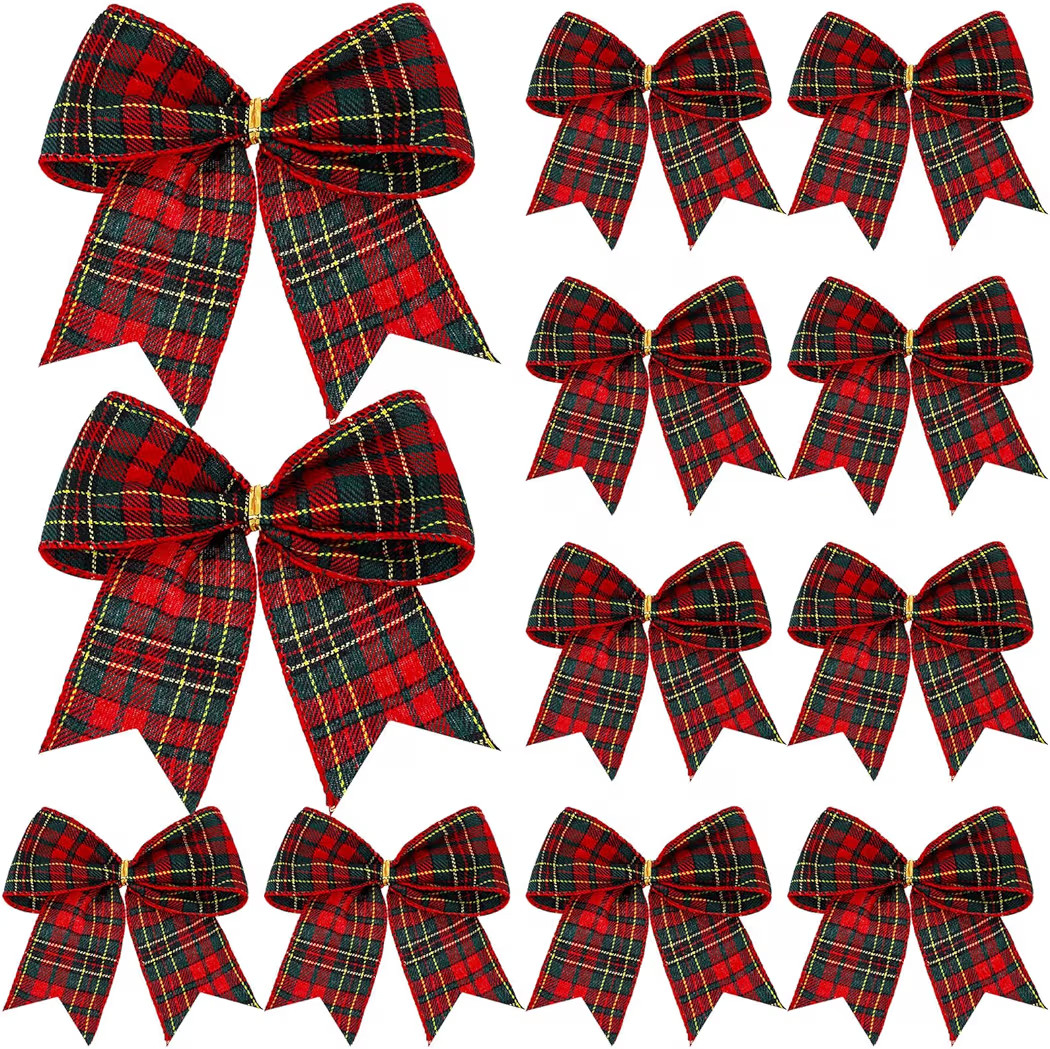 Jetec 12 Pcs Christmas Buffalo Plaid Bows Decorations 6 Inch Christmas Check Plaid Bows Tie Bows ... | Amazon (US)