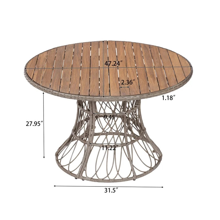 5-Piece Outdoor Dining Set: Brown Round Acacia Wood Table & 4 Brown Wicker Armchairs for Patio Ga... | Walmart (US)
