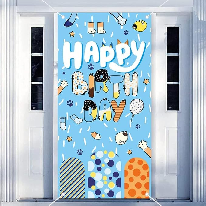 6x3ft Blue Dog Door Banner with Ropes, Happy Birthday Party Decoration Poster Backdrop, Cute Cart... | Amazon (US)