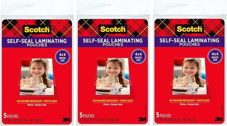 Scotch Self-Sealing Laminating Pouches, 4 x 6 Inches, 3-Pack of 5 Pouches – No Machine Needed, ... | Amazon (US)