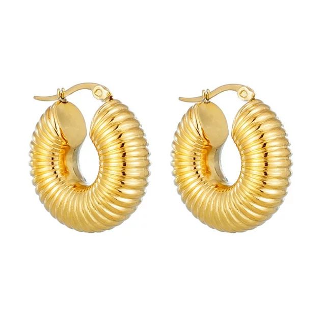 14K Gold Thick Chunky Hoop Earrings Huggie Hoops for Women Girls | Walmart (US)