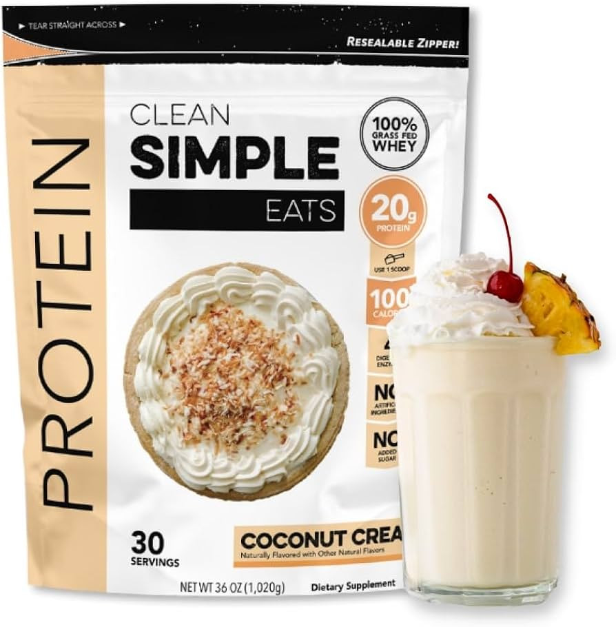 Clean Simple Eats Coconut Cream Whey Protein Powder, Natural Sweetened and Cold-Processed Whey Pr... | Amazon (US)