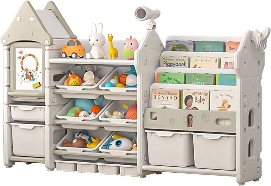 UNICOO - Kids Toy Storage Organizer and Children Bookshelf, with 14 Bins, Pull-Out Drawers Multipurp | Amazon (US)